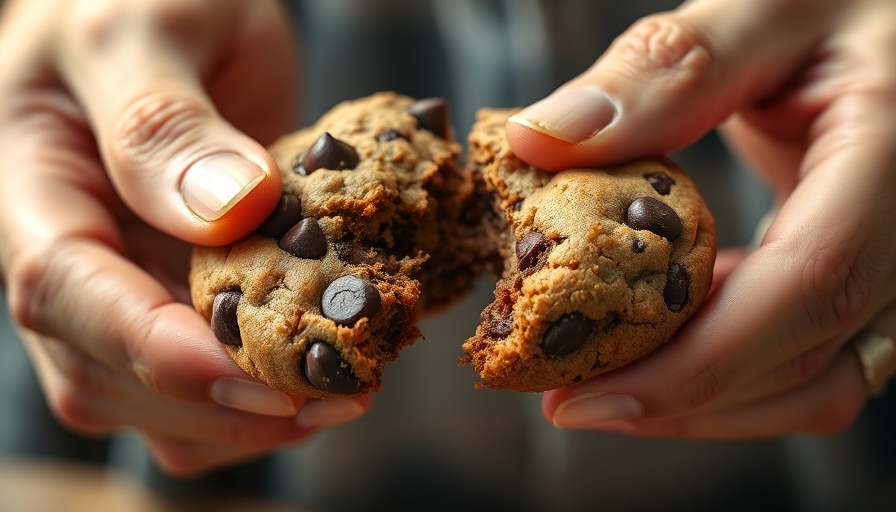 Gooey plant-based cookie being broken apart.