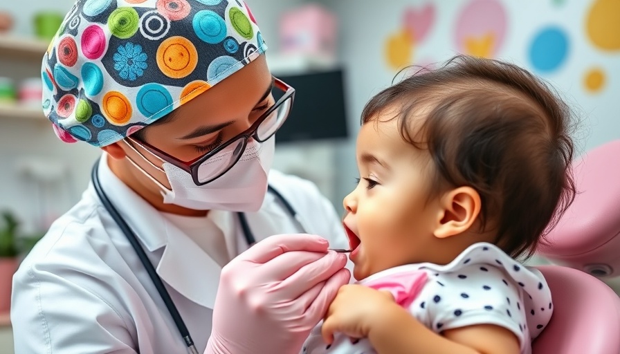 Pediatric dentist near me examining baby in clinic.