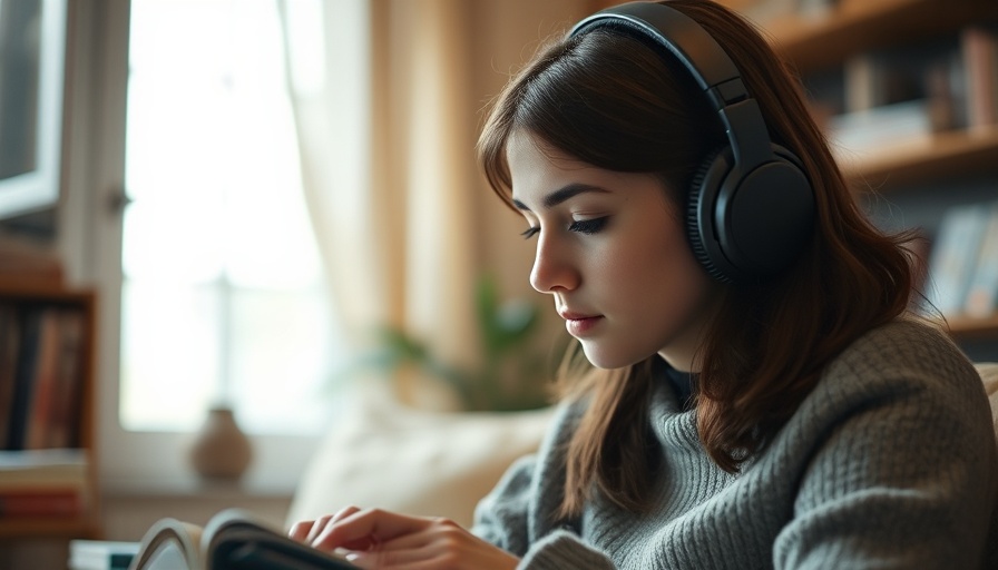 Young woman with headphones studying, highlighting high-functioning autism.