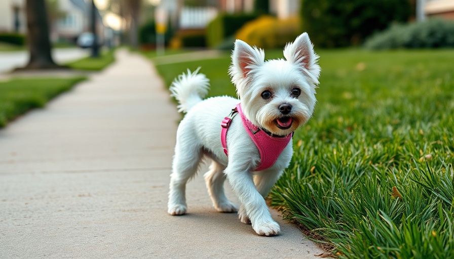 White dog on leash walking, illustrating importance of rest days in fitness