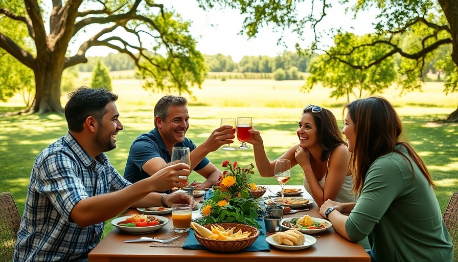 Friends enjoying a meal outdoors, enhancing brain health with social connections.