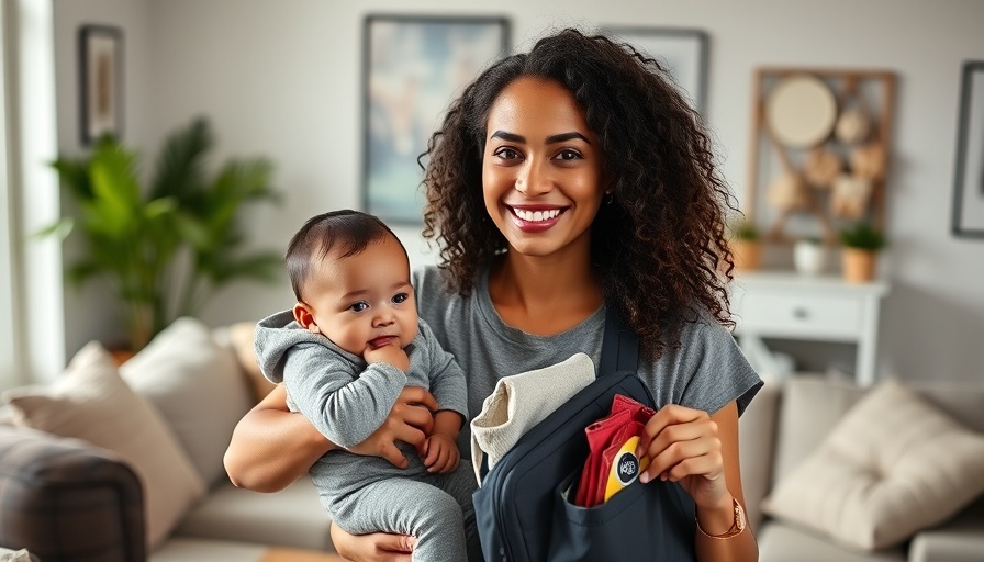 Traveling with a Baby Tips: Woman with baby and essentials.
