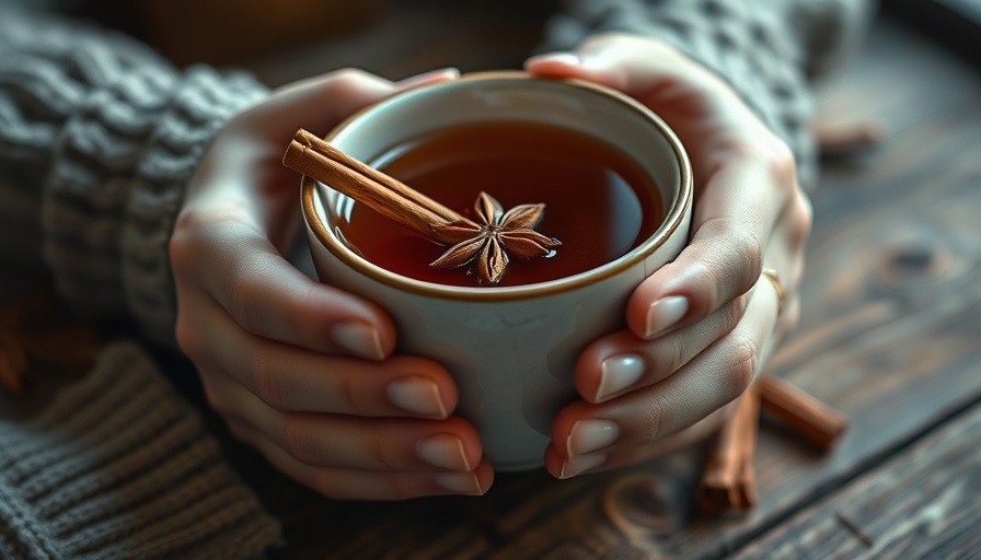 Boost your health with a warm cup of cinnamon tea on a wooden table.