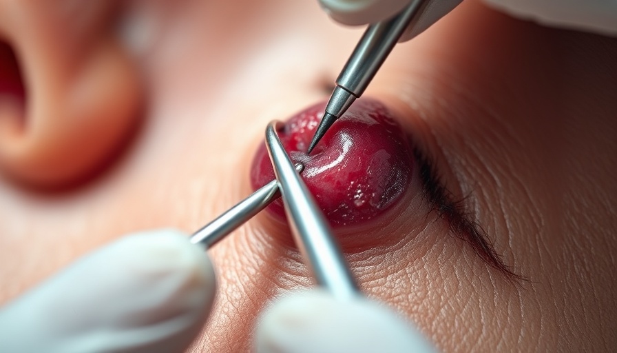 Blackhead treatment close-up with tools, educational image.