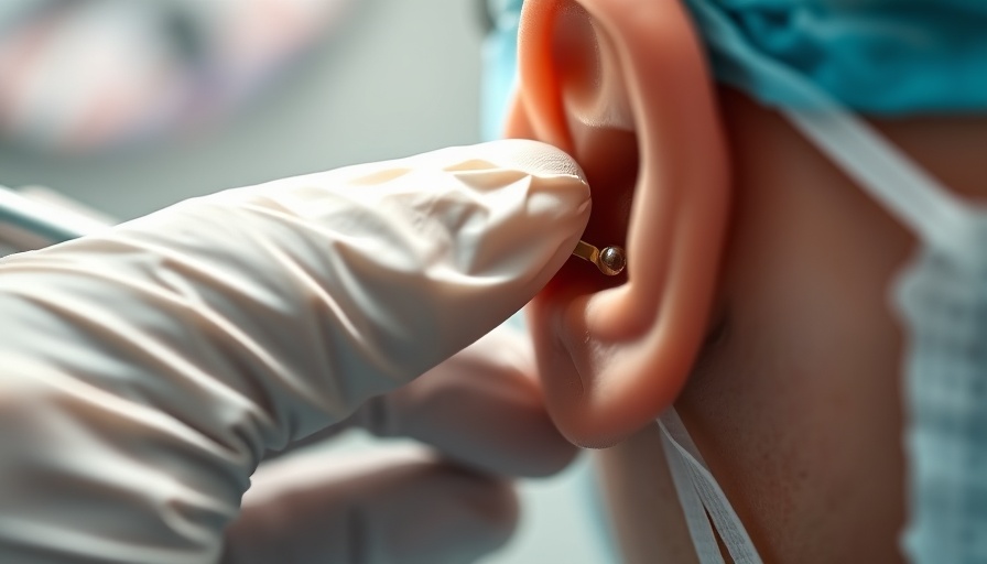 Close-up dermatology procedure for ear cyst removal.