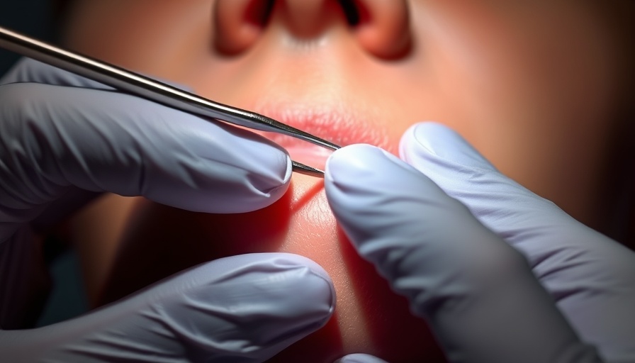 Close-up of cyst removal treatment in progress.