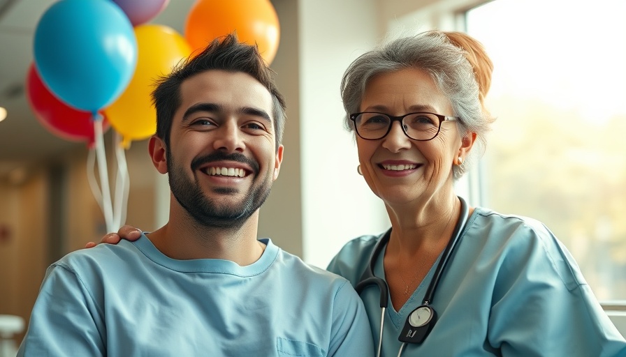 Celebratory hospital scene with patient and supportive woman.