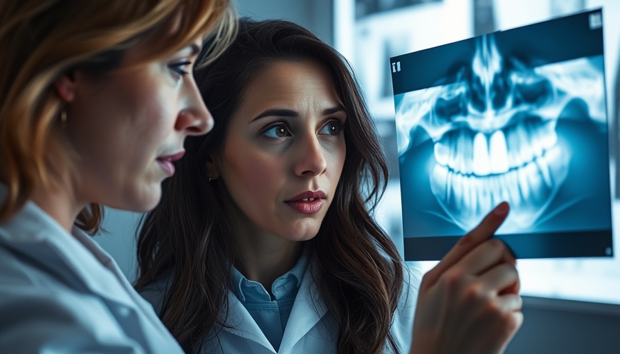 Concerned woman with soft teeth concept in X-ray setting.