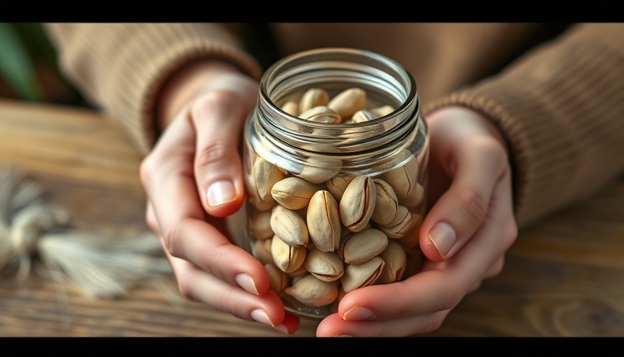 Hands picking pistachios from a jar, highlighting health benefits.