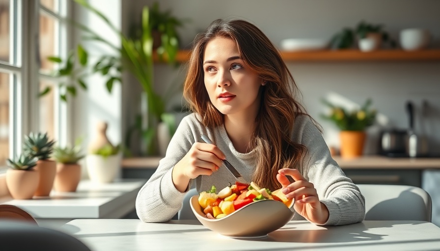 Woman eating breakfast in a bright kitchen, nutrition advice dietitians.