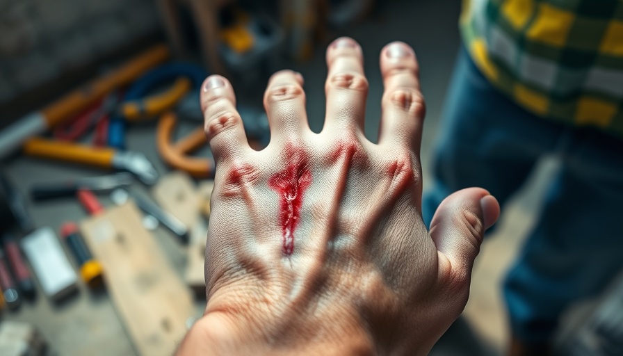 Construction injury close-up with treatment explanation.