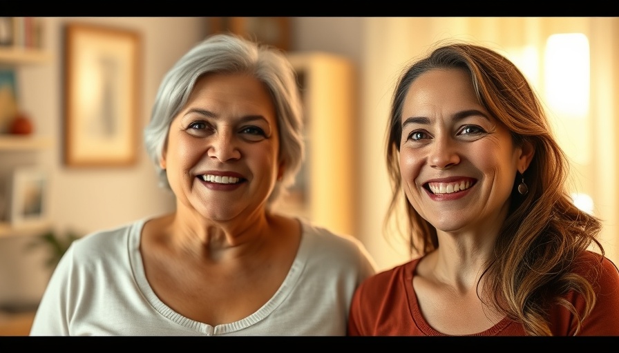 Mother and daughter showcase before and after weight loss journey, warm indoor lighting.