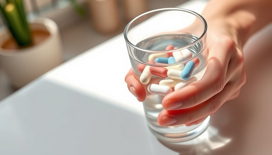 Nitrate supplements in hand with glass of water, health benefits.