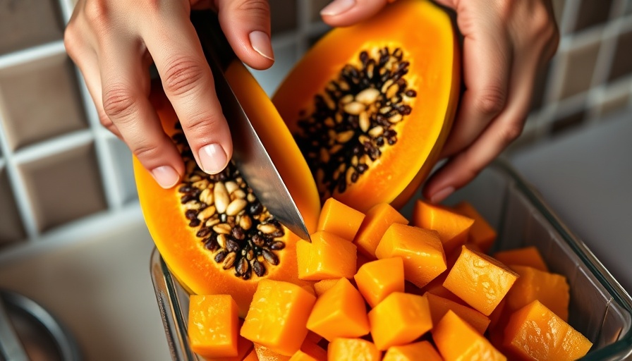 Slicing papaya showcasing health benefits of papain.