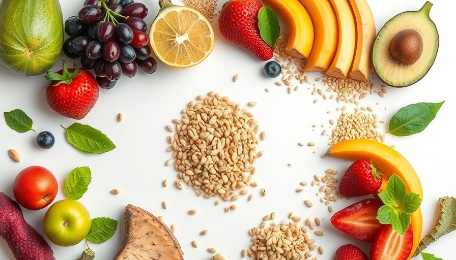 Assorted high-fiber foods like avocado, kiwi, and grains for Eat More Fiber for Weight Loss.