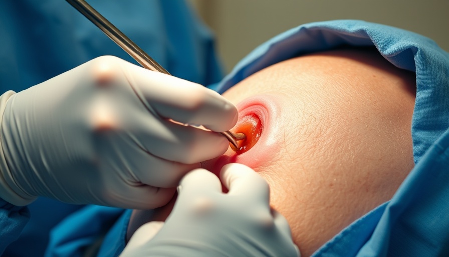 Lipoma surgery close-up during skin cancer screening, medical procedure.
