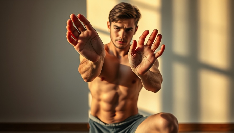 Young man demonstrating extreme foot strength holding his feet, focused expression.
