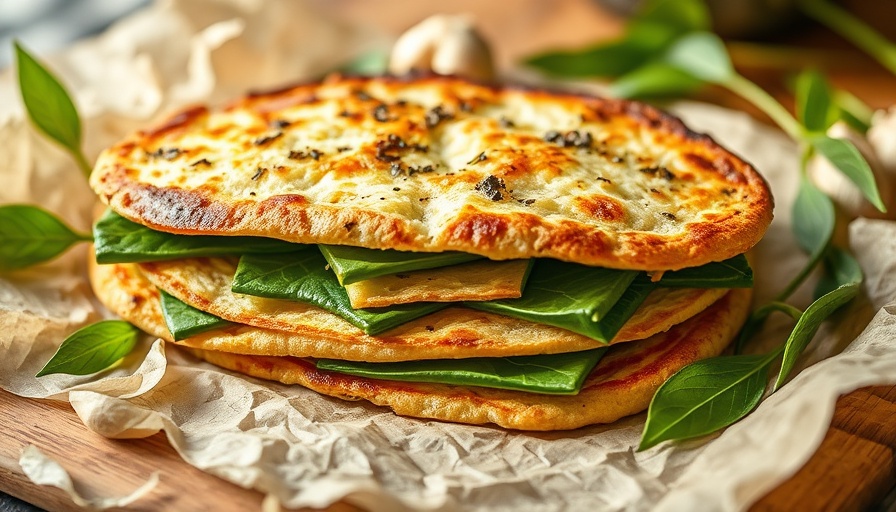 Wild garlic scarpaccia with toasted golden crust on parchment.