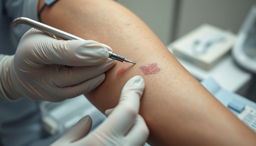 Skin rash treatment close-up with medical instrument.