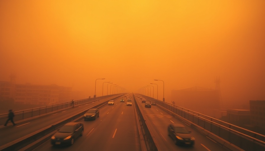 Eerie orange sky over bridge; wildfire smoke impacts mental health.