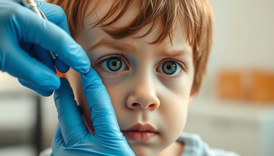 Doctor examines child's face for measles, highlighting vaccination importance.