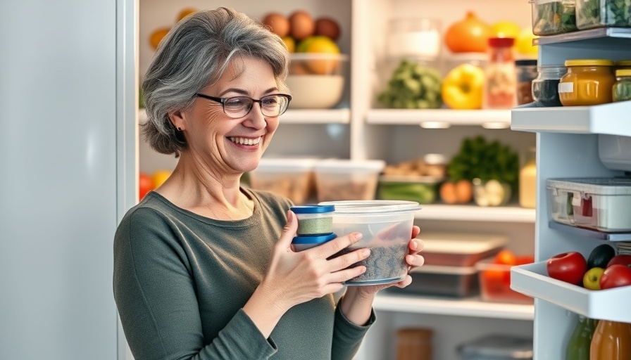 Woman storing fruits and vegetables separately in fridge.