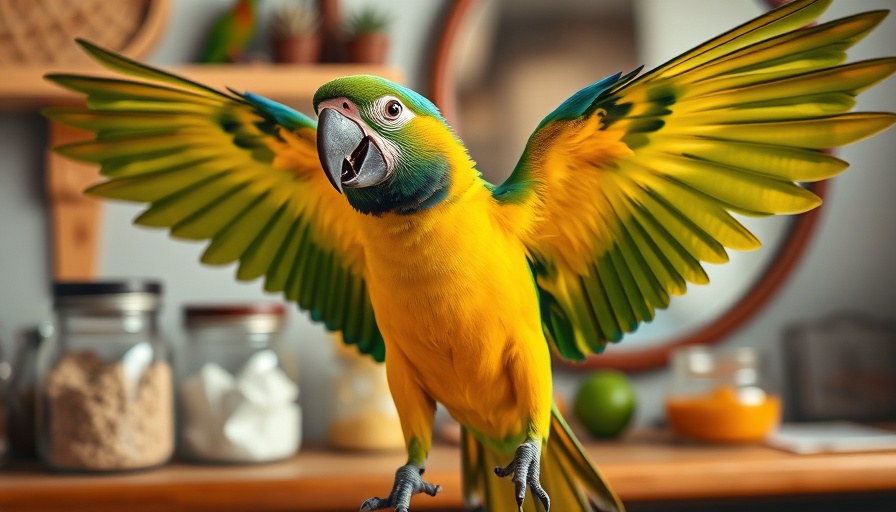 Lively parrot flapping on desk, representing foot health tips metaphor.