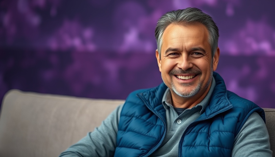 Smiling man in studio, relaxing comfortably, GERD symptoms management.