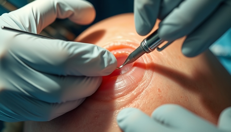 Close-up of lipoma removal procedure in clinic setting
