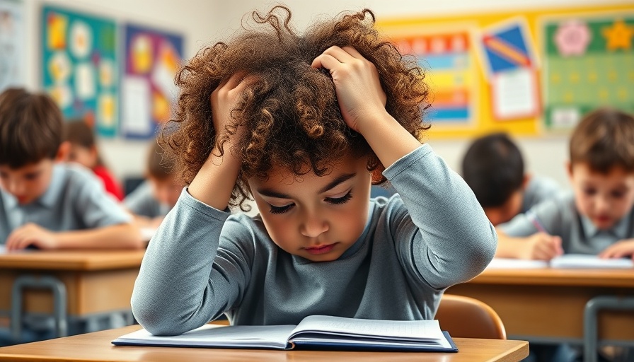 Stressed child in classroom indicative of learning disorders.