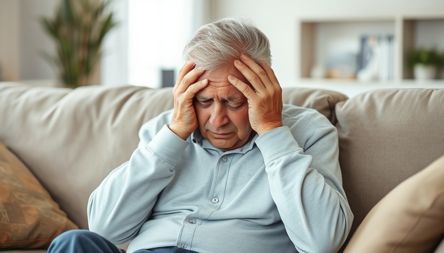 Elderly person sitting with head in hands, feeling distressed, Zero Suicide Model.