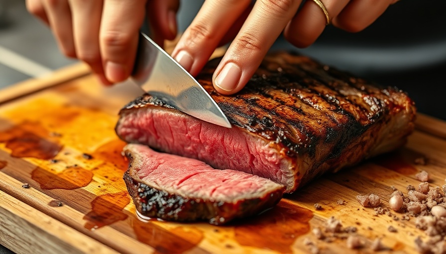Hands slicing steak for a high protein diet to boost weight loss