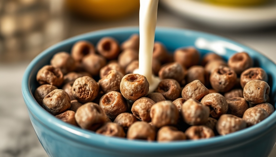 Healthy breakfast ideas with milk poured over cereal balls in a blue bowl.