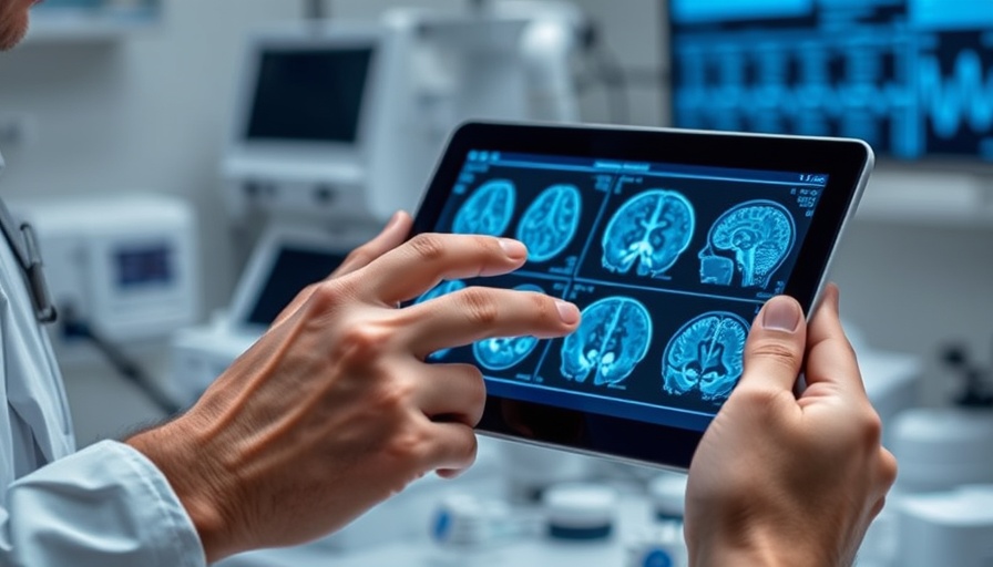 Close-up of hand examining brain scans on digital tablet, exercise boosts brain health.