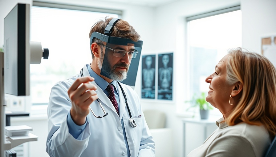 Doctor explaining blood work results to patient in clinic.