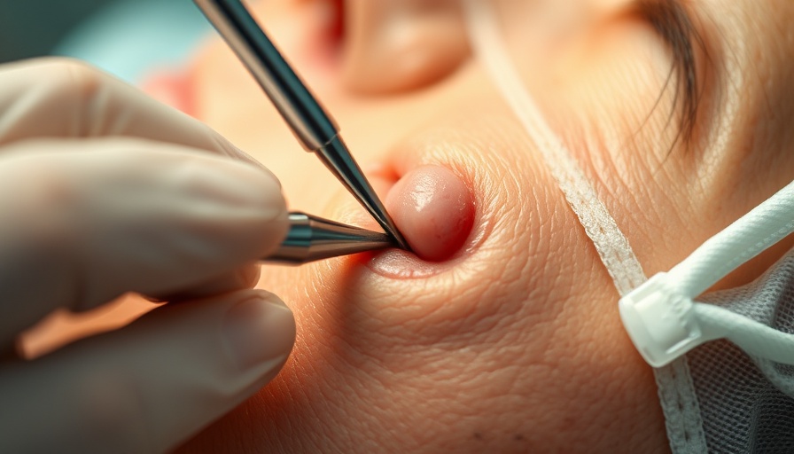 Close-up view of skin cancer screening with surgical removal.