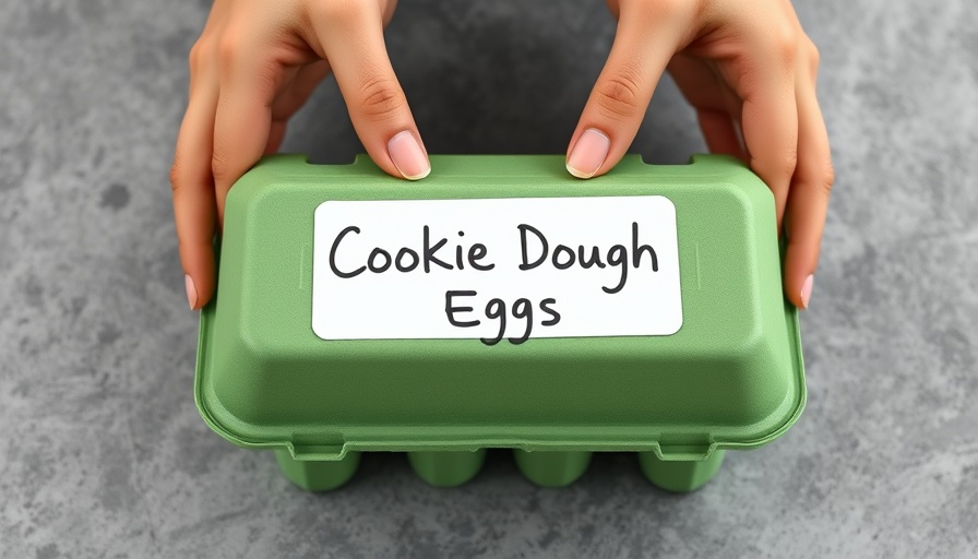 Close-up of green egg carton labeled 'Cookie Dough Eggs'.