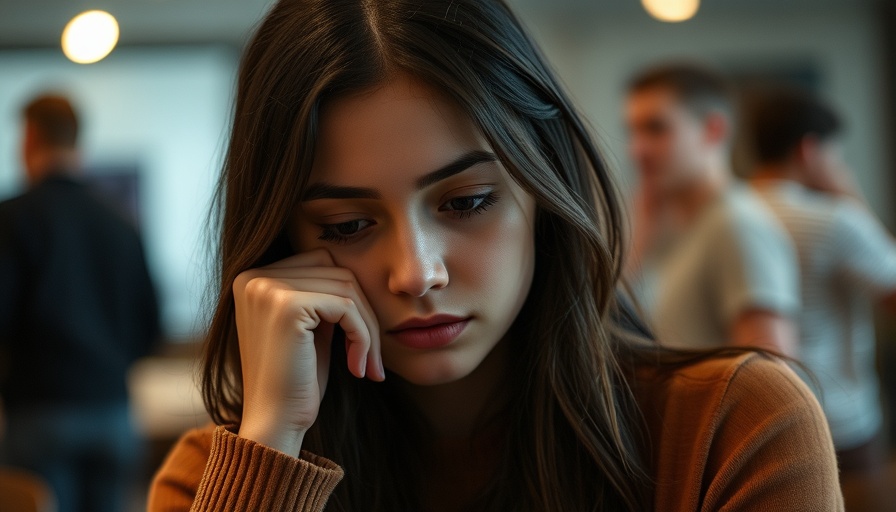 Woman contemplating in casual setting.