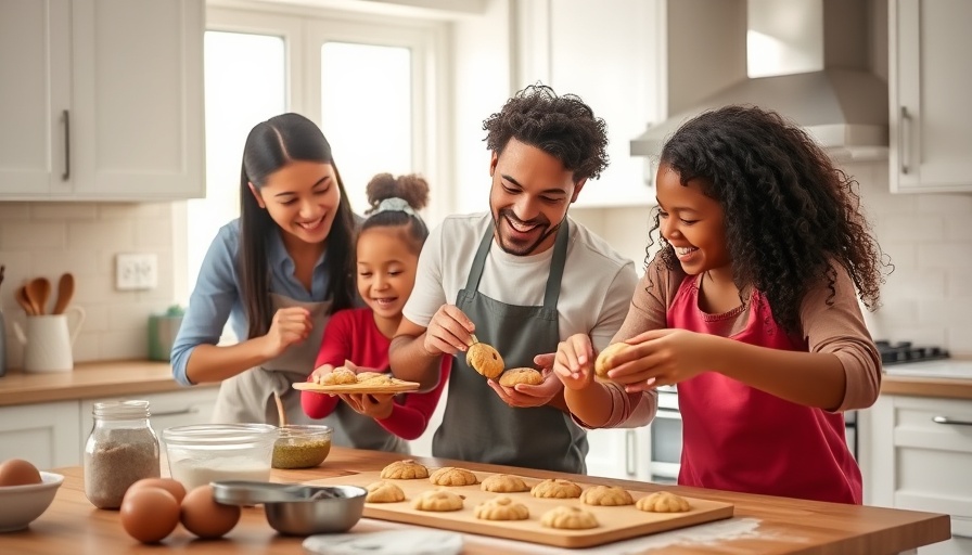 Family baking cookies in modern kitchen, Weekly Healthy Recipe Challenge.