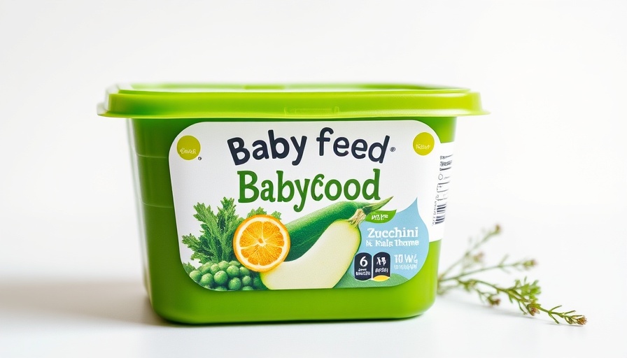 Lead contamination in baby food packaging detail with green container.