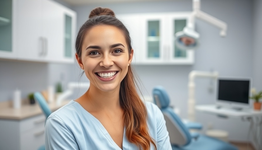 Woman in dental office explaining dental care.