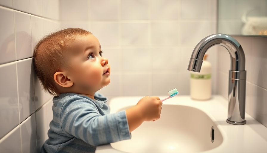 Toddler brushing teeth with running water, questioning fluoride safety.