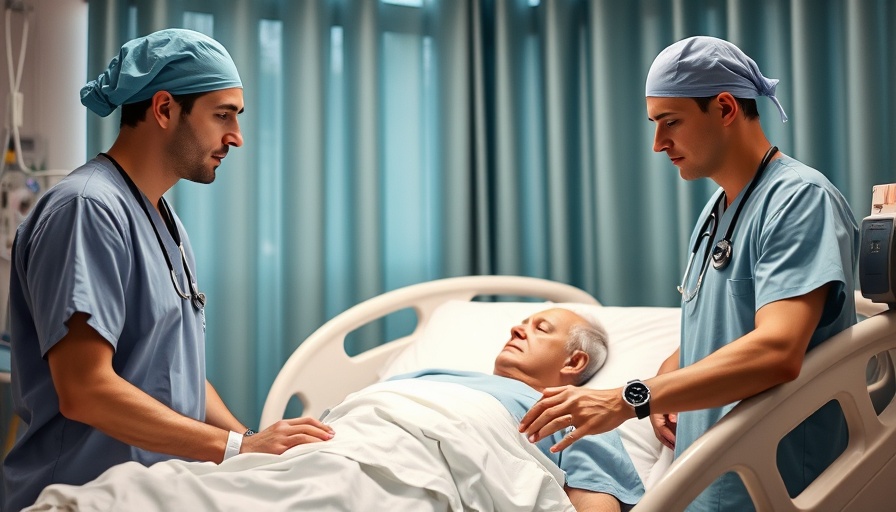 Medical staff consulting patient, pre-op room, hospital setting.
