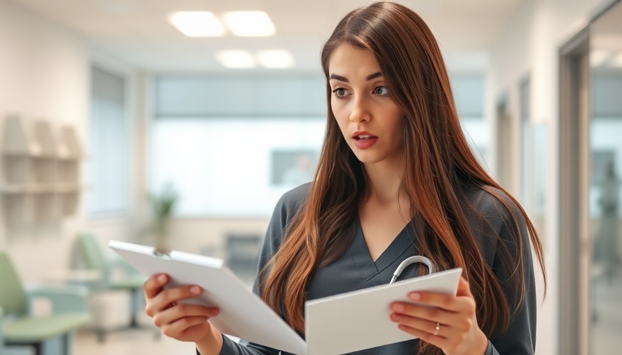 Young woman surprised while looking at a schedule in a clinic, related to dental care.