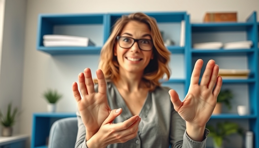 Enthusiastic woman shares foot health tips about warts in office setting.