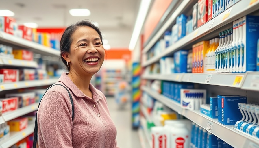 Woman smiling in CVS shopping for dental care essentials.