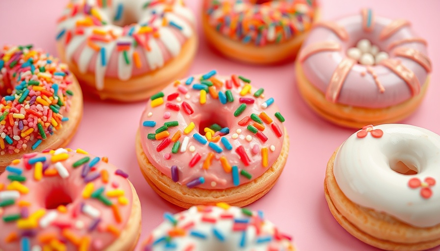 Colorful pastries and donuts highlighting synthetic food dye ban theme.