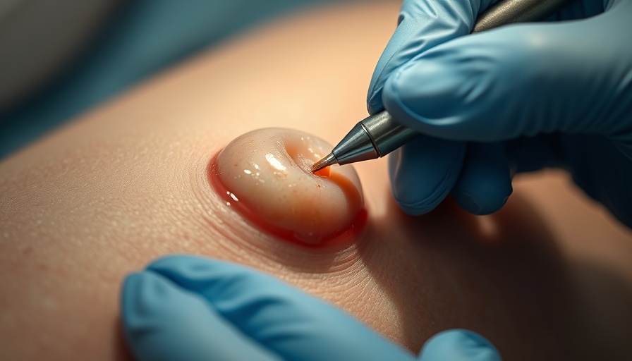Close-up of cyst extraction procedure for skin rash diagnosis.