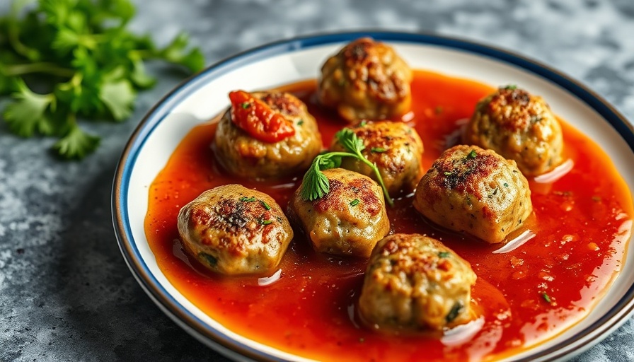 Healthy tofu meatballs recipe with tomato sauce on a plate.