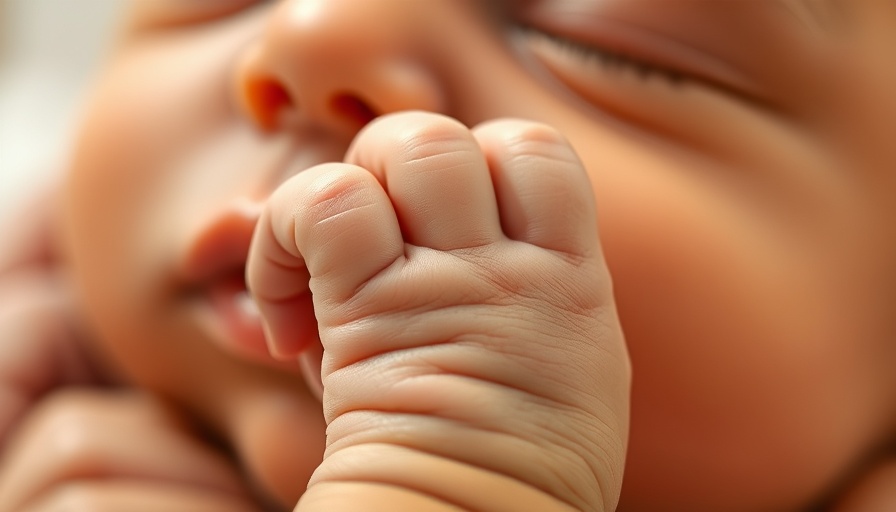 Newborn hand holding finger, symbolizing U.S. birth rates.